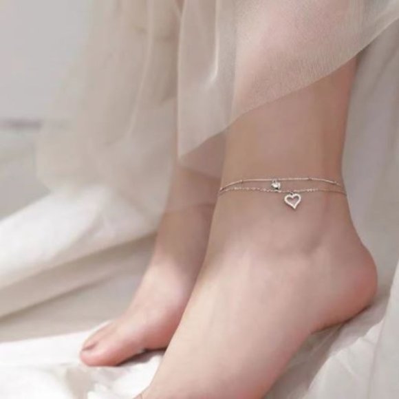 Jewelry - NEW 925 Sterling Silver Diamond Heart Anklet